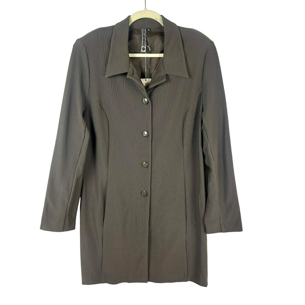 NEW Lynne Ritchie‎ Long Line Ribbed Jacket Women XL Green Gray Lagenlook Minimal